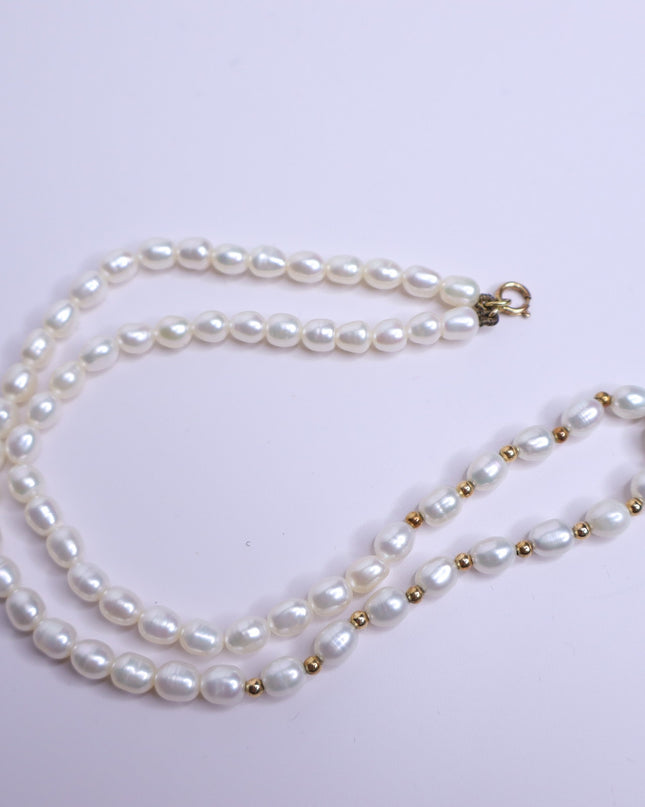 16-inch Natural Pearl and Gold Beaded Necklace
