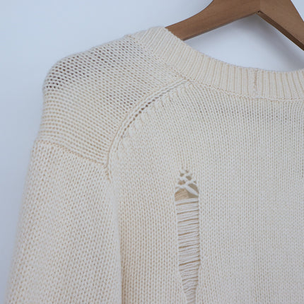 Helmut Lang Distressed Button Up Cardigan Cream Wool Blend Oversized Women's XS