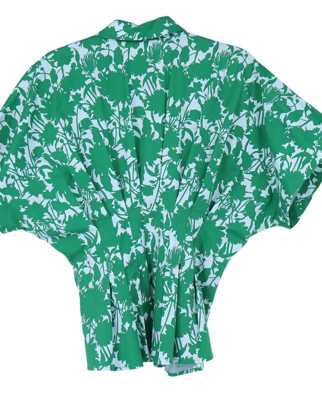 EXQUISE Green Tobie Blouse Short Sleeve Pleated Button Front Women's S