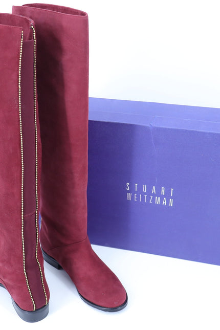 STUART WEITZMAN Back Talk Suede Knee High Boots Scarlet Red Gold Women's 5.5M