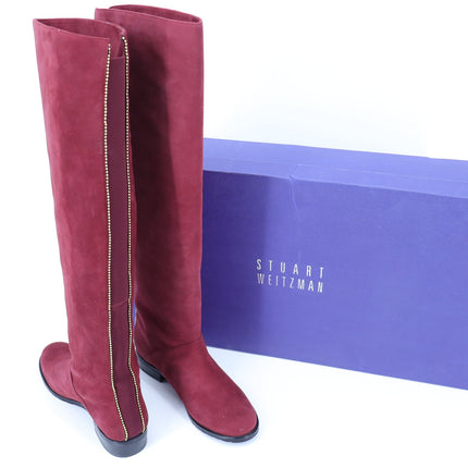 STUART WEITZMAN Back Talk Suede Knee High Boots Scarlet Red Gold Women's 5.5M