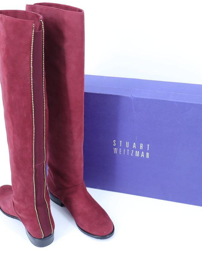 STUART WEITZMAN Back Talk Suede Knee High Boots Scarlet Red Gold Women's 5.5M