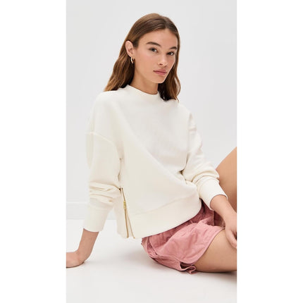 Varley Addelyn Ribbed Sweatshirt White Size Zip Crew Neck Pullover Women's M