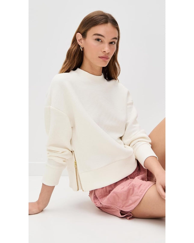 Varley Addelyn Ribbed Sweatshirt White Size Zip Crew Neck Pullover Women's M