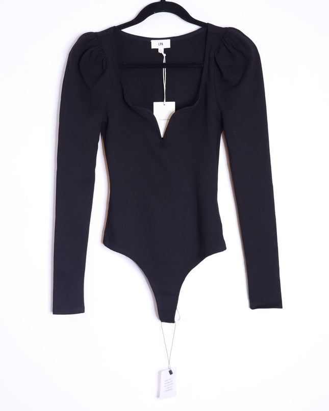 LPA Sweetheart Bodysuit NWT Black Long Sleeve Thong Cut Women's XS