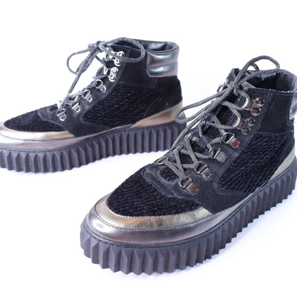 Viole Blanche Eva Hike High Top Sneakers Black Gunmetal Leather Women's 38