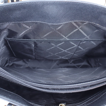 Michael Kors Jet Set Pocket Tote Bag Black Saffiano Leather Shoulder Purse