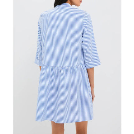 TUCKERNUCK Royal Shirt Mini Dress Blue Stripe Elbow Sleeve Women's M