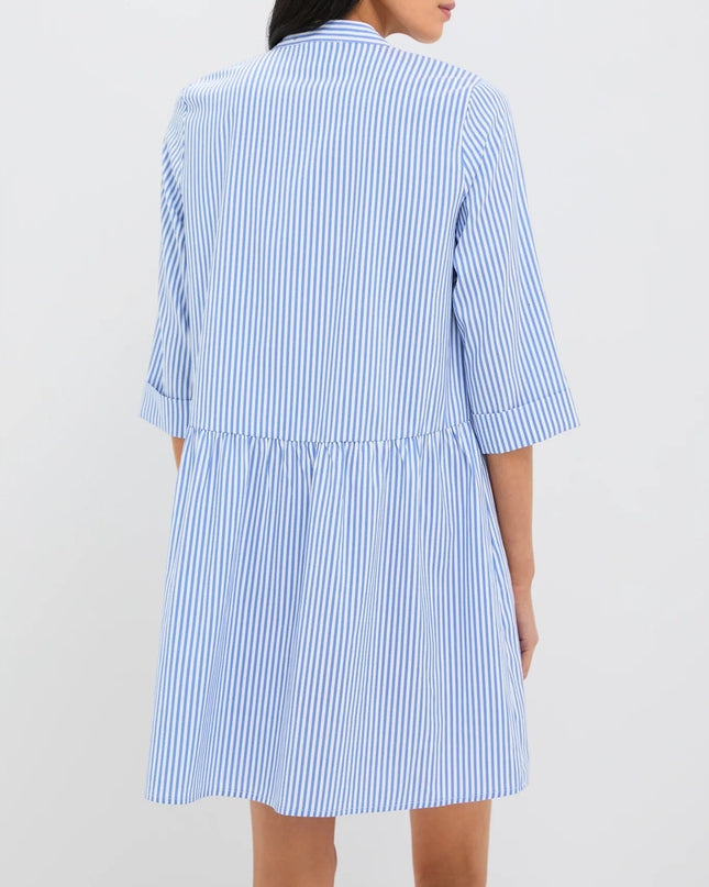 TUCKERNUCK Royal Shirt Mini Dress Blue Stripe Elbow Sleeve Women's M