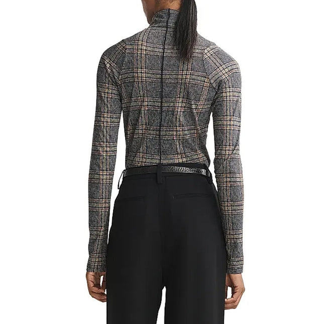 Rag & Bone Shaw Plaid Turtleneck Top Black Multi Long Sleeve Women's S
