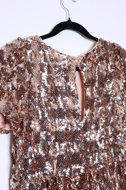 MAEVE NEW Bernadette Sequined Midi Dress Pink Rose Tiered Lined Women's XS