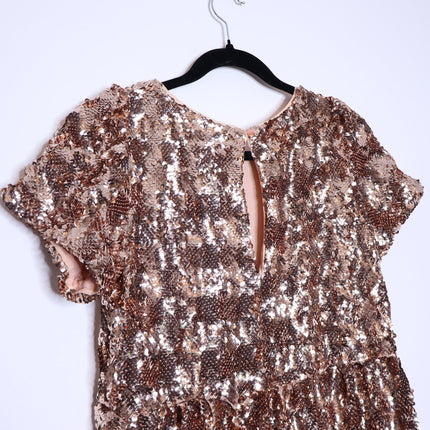 MAEVE Bernadette Sequined Midi Dress NWT Pink Rose Tiered Lined Women's XS
