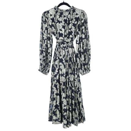 Mille Marlo Dress Black Gold Metallic Jacquard Belted Long Sleeve Women's XXS
