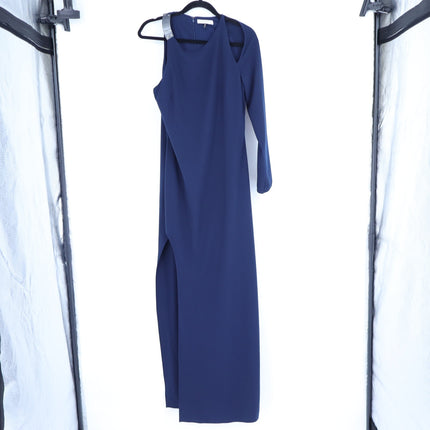 HALSTON HERITAGE Asymmetrical Gown Navy Blue Metal One Sleeve Women's 10