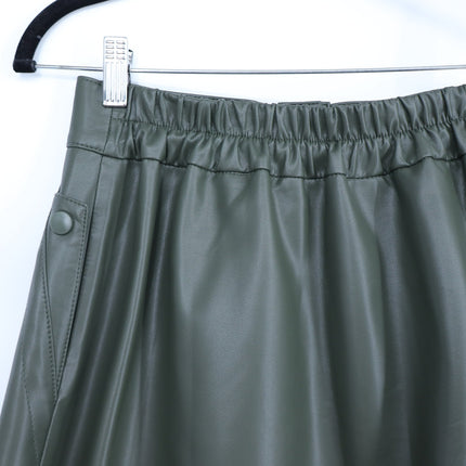 Sea NYC Lena Vegan Leather Skirt Green Midi A Line Full Button Front Women's 6
