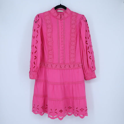 Alice + Olivia Clark Mini Dress French Rose Pink Embroidered Tiered Women's 12