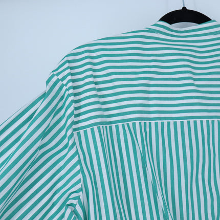 Veronica Beard Claude Button Up Blouse Green White Stripe Asymmetric Women's L