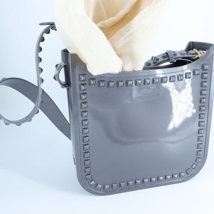 Carmen Sol Toni Mid Crossbody Bag Gunmetal NWT Metallic Studded Jelly Purse
