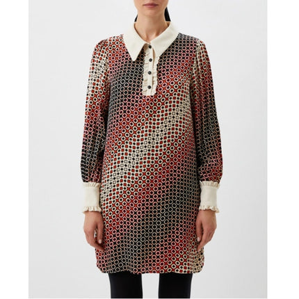 TARA JARMON Reyri Mini Dress Ecru Graphic Print Long Sleeve Women's 42/US L