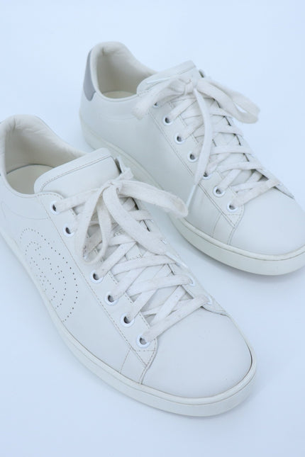 GUCCI Ace Sneaker Interlocking G White Perforated Lace Up Women's 38.5/US 8.5