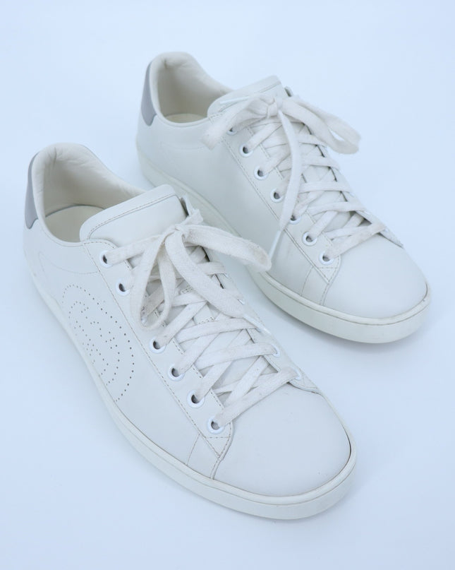 GUCCI Ace Sneaker Interlocking G White Perforated Lace Up Women's 38.5/US 8.5