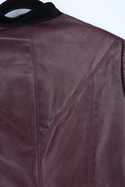 MATHIEU MIRANO Leather Cropped Jacket Maroon and Black Long Sleeve Women's S