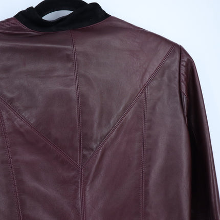MATHIEU MIRANO Leather Cropped Jacket Maroon and Black Long Sleeve Women's S