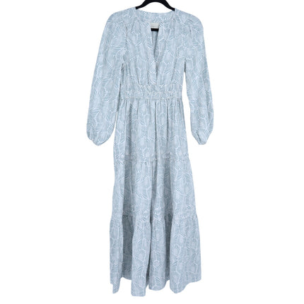 by ANTHROPOLOGIE Somerset Maxi Dress Blue Printed Popover Long Sleeve Women's XS