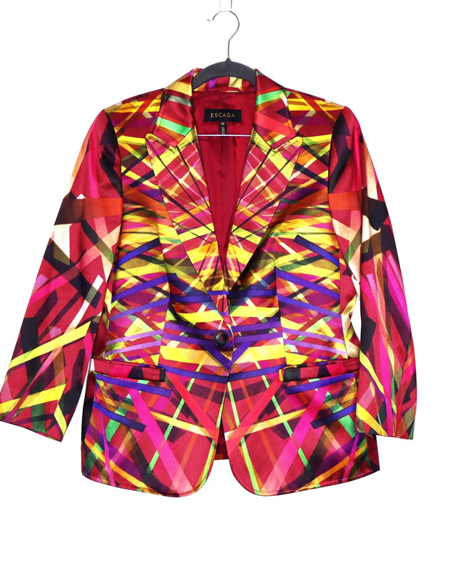 ESCADA Bozena Blazer Fantasy Multicolor Geometric Single Button Women's 40/US10