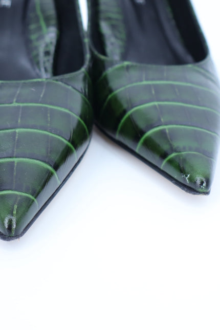 MARION PARKE Classic Pump 85 Green Leather Croc Pointed Toe Women's 39/US 9