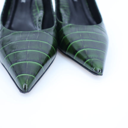 MARION PARKE Classic Pump 85 Green Leather Croc Pointed Toe Women's 39/US 9