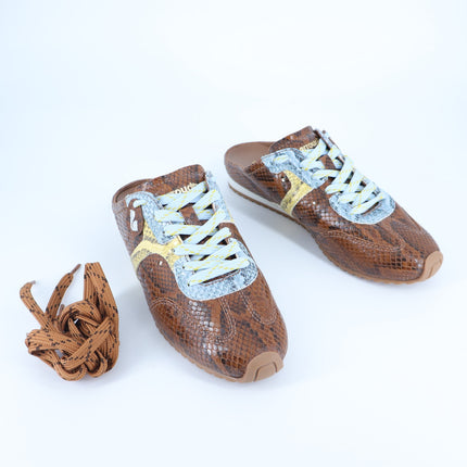 Larroude Stella Mule Sneakers Python Printed Leather Brown Lace Up Women's 6.5