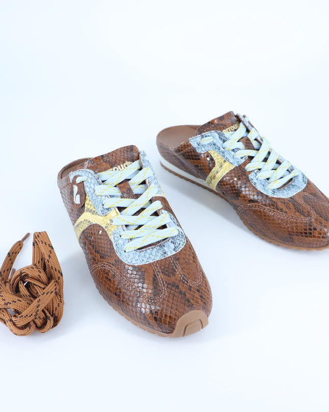 Larroude Stella Mule Sneakers Python Printed Leather Brown Lace Up Women's 6.5