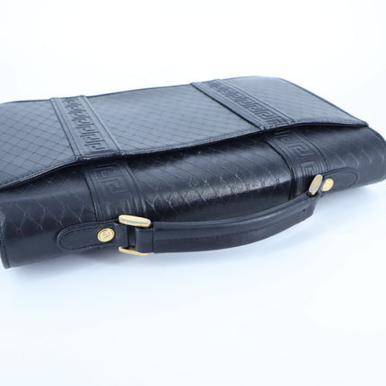 Versace Sunburst Leather Briefcase Vintage Black Embossed Gold & Silver