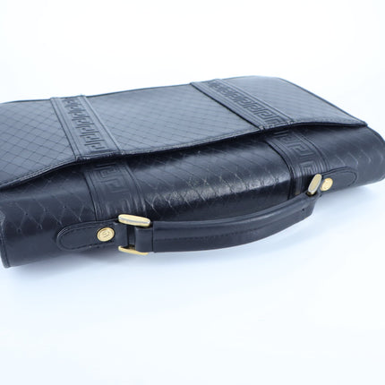 Versace Sunburst Leather Briefcase Vintage Black Embossed Gold & Silver