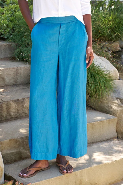 FRANK & EILEEN Maisie Wide Leg Pant Turquoise Blue High Rise Pull On Women's 10