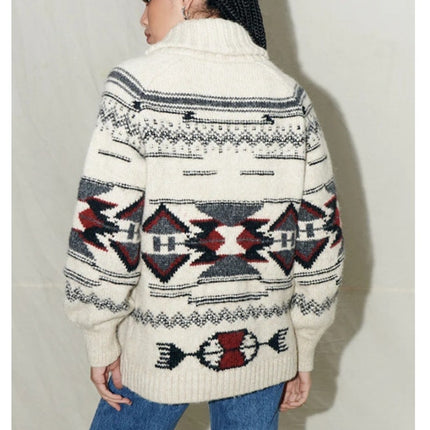 Saylor Vanisha Belted Sweater Cardigan Oatmeal Cabin Print Women's XS