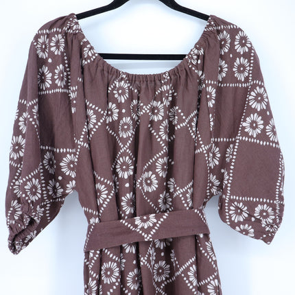 DAUGHTERS OF INDIA Dahlia Maxi Dress Maple Printed NWT Belted Linen Women's S