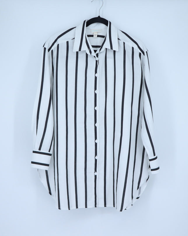 Sea Level Swim Corfu Stripe Shirt White Black Oversized Resortwear Women's XS
