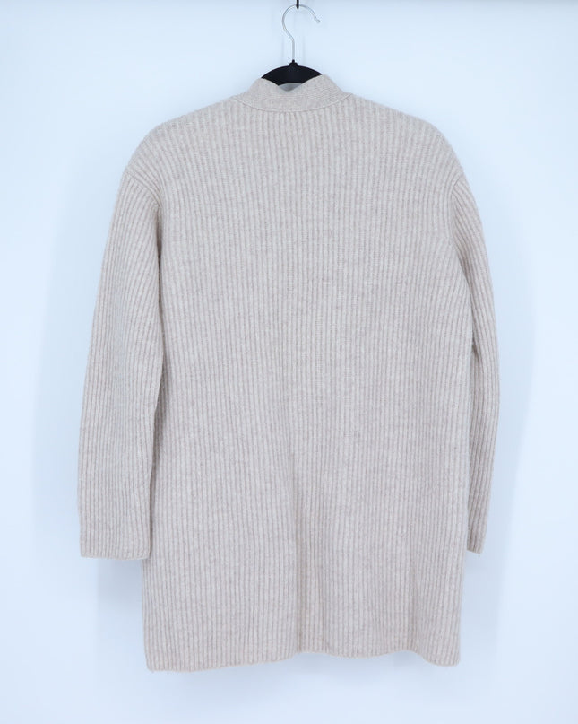 Vince Cashmere Wool Open Sweater Oatmeal Ribbed Knit Cardigan Women's S