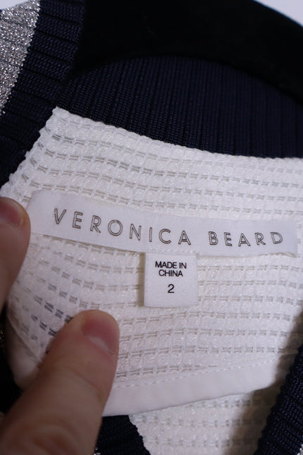 VERONICA BEARD Smith Rib Trim Jacket Off White Black Bomber Casual Women's 2