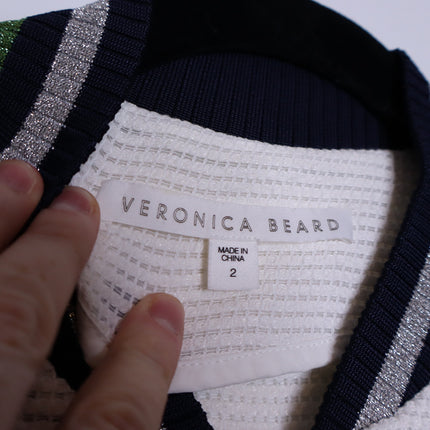 VERONICA BEARD Smith Rib Trim Jacket Off White Black Bomber Casual Women's 2