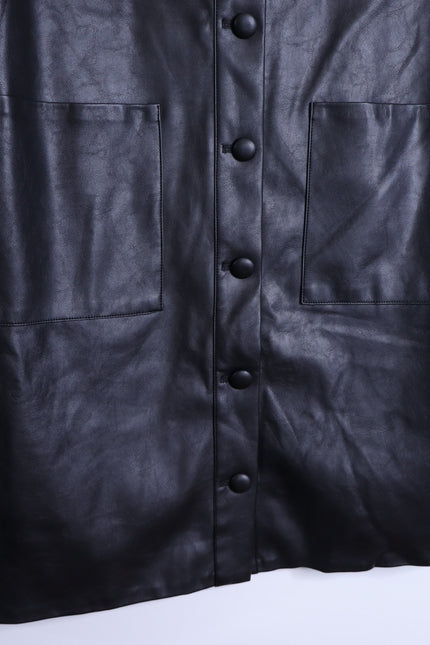 TUCKERNUCK NWT Leather Violetta Shirt Dress Black Short Sleeves Women's M