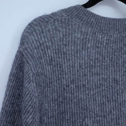 Nordstrom V-Neck Ribbed Pullover Sweater Gray Long Sleeve Women's L