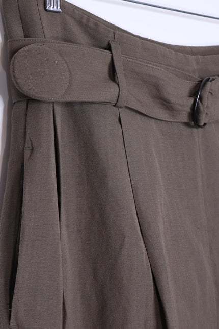 AKRIS PUNTO Fiorella Belted Pants Dark Olive Cropped Wide-Leg Linen Women's 16