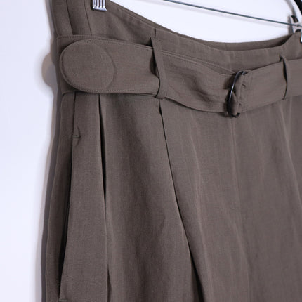 AKRIS PUNTO Fiorella Belted Pants Dark Olive Cropped Wide-Leg Linen Women's 16