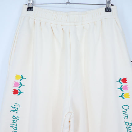 YLLW The Label Minding My Own Business Sweatpants Ivory NWT Pull On Women's XL