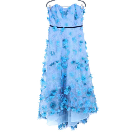 MARCHESA NOTTE 3D Floral Formal Dress Blue Strapless Women's 6