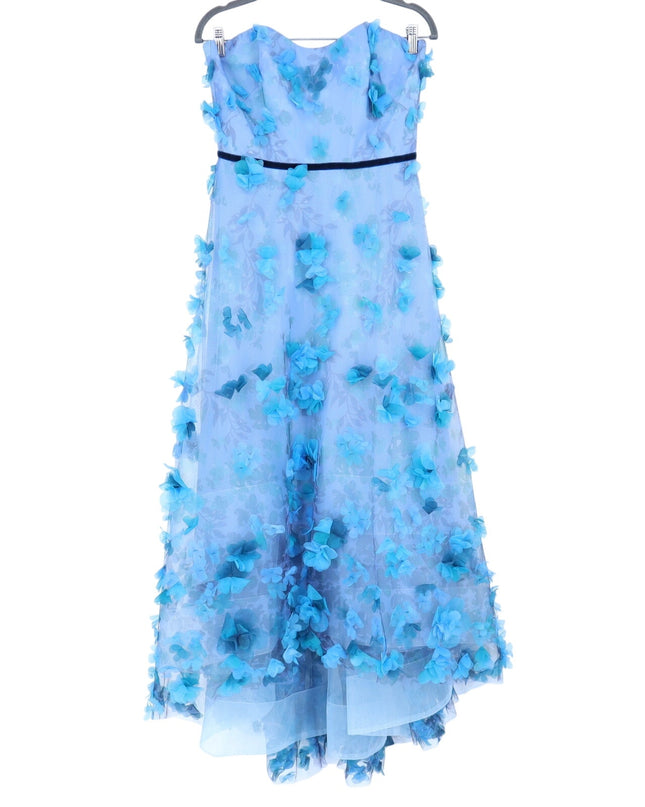 MARCHESA NOTTE 3D Floral Formal Dress Blue Strapless Women's 6