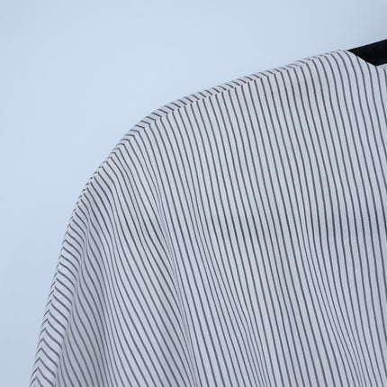 Vince Self Tie V Neck Blouse White Gray Striped Cuffed Sleeve Women's L